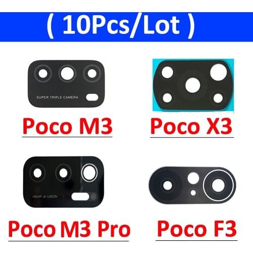 10Pcs/Lot, Camera Glass Lens Back Rear Camera Glass Lens with Glue For Xiaomi Poco F3 M3 X3 Pro Replacement Repair Spare Parts