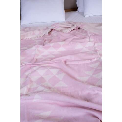 Pink Color Turkish %100 Cotton Blanket Throw Double Side Luxury Truva Design