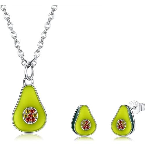 ZEMIOR 925 Sterling Silver Jewelry Sets For Women Fresh Avocado Earrings Pendant Necklace Fine Jewelry Set Hot Selling Gift