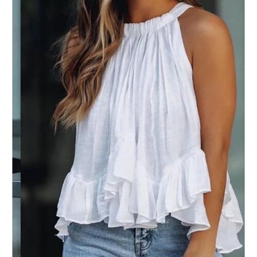 2021 Summer New T-Shirt Womens Solid Round Neck Chic Pit Sleeveless Off Shoulder Casual Loose Top