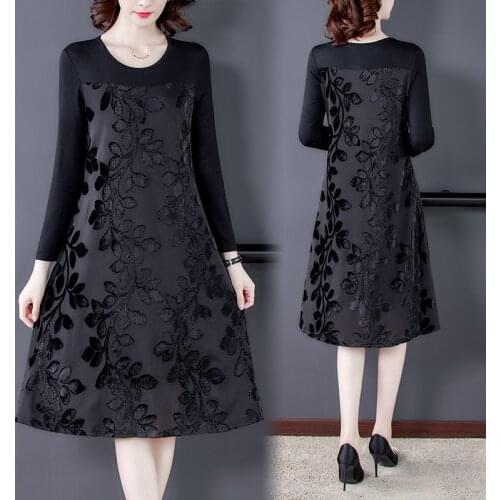 Spring Black Jacquard Knitted Vintage Midi Dress 2021 Autumn Casual Long Sleeve Dress Women Elegant Bodycon Party Solid Vestidos