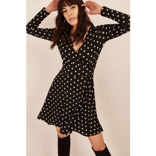 Womens Black Double Breasted Polka Dot Dress Vintage Model 2021 New Fashion Above Knee Mini Loose Summer Spring Season Dresses