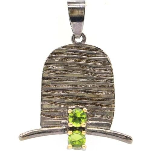 35x26mm Hiphop Punk Top Hat 3.5g Green Peridot Green Amethyst Pink Kunzite Man Gift Black Gold 925 Sterling Silver Pendant