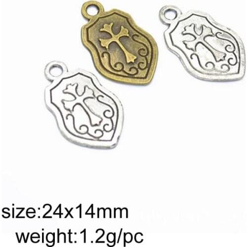 50pcs 24x14mm Antique Bronze/ Antique Silver Alloy Cruciform Shield Charm Pendant Fit Bracelets Necklace DIY Jewelry Making