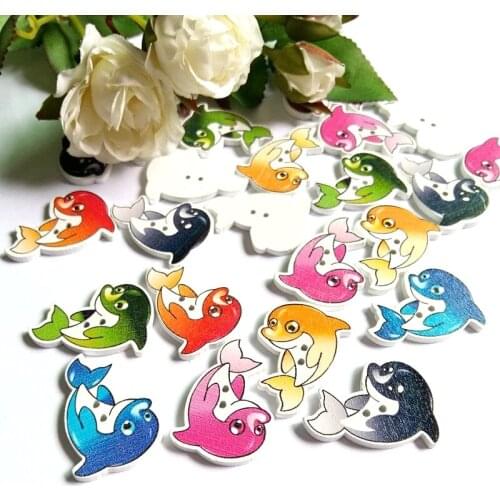 50pcs mixed dolphin Painting Buttons For Sewing Handmade Scrapbooking for Crafts decorative Wooden buttons