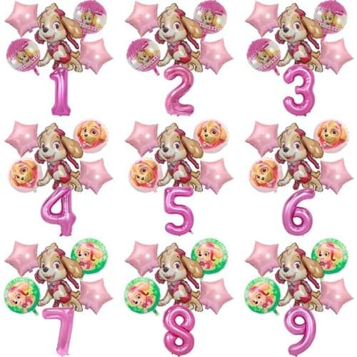 6pcs Paw Patrol Dog Balloon Chasing Skye Marshall Birthday Party Cartoon Decoration Aluminum Film Balloon Childrens Party Set