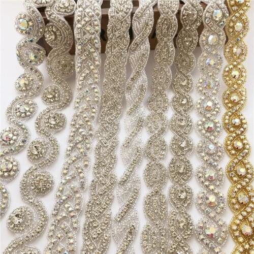 Flower Crystal Rhinestone Wedding dress accessories Pearl Beaded Lace Trim fabric applique patches Iron on or Sew on