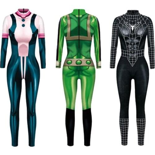Anime My Hero Academia Asui Tsuyu Cosplay Costumes Jumpsuit OCHACO URARAKA Halloween Fancy Ball Suit Romper Lady Girls
