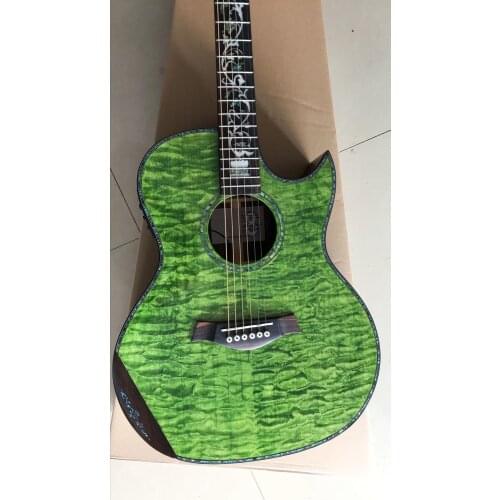 Free shipping Grand Auditorium body style cutway blonde color acoustic electric guitar transparent green acoustic guitar
