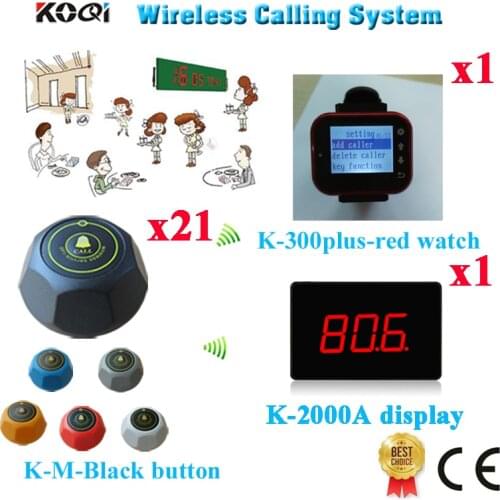 Wireless Waiter Calling Systems Top Popular Pack Of 433.92MHZ Display Watch & Call Button(1 display+1 watch+21 call button)