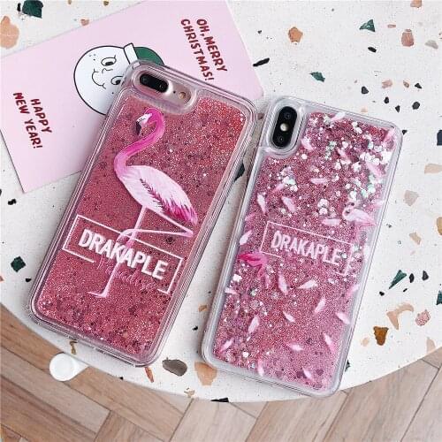 Flamingo Liquid Phone Case For Huawei Y5 Y6 Y6S Y7 Pro Y9 2018 Prime 2019 2018 Y5P Y6P Y8P Y8S Y9S Glitter Quicksand Cover Cases