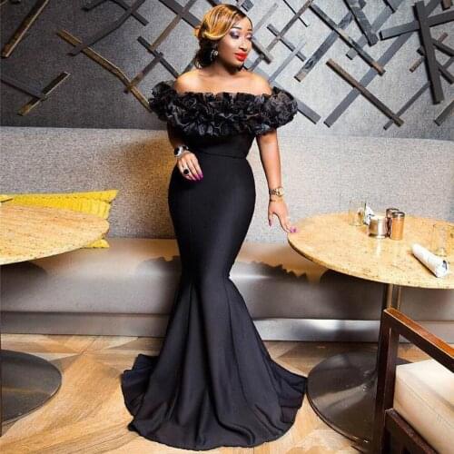 ANGELSBRIDEP Off-Shoulder Black Mermaid Evening Party Gowns Formal Vestidos de festa Organza Neck Design Formal Prom Dresses
