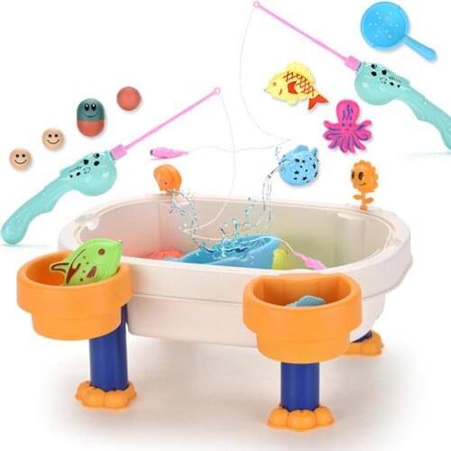 Children Magnetic Fishing Tray Sand Water Playing Table Simulation Fishing Rods Parent-child Interactive Toys Beach Outdoor Toys