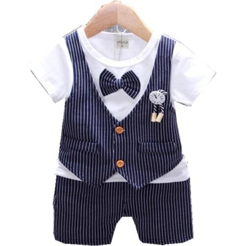 New Summer Children Cotton Clothes Baby Boys Stripe Bow O-Neck T Shirts Shorts 2Pcs/sets Infant Kids Fashion Toddler Tracksuits