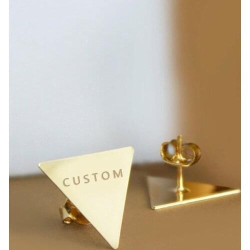 Custom Geometry Triangle Earring Stainless Stel Moom Stud Personalized Name Earring Perfect Gfit for Her Mothers Day Jewelry