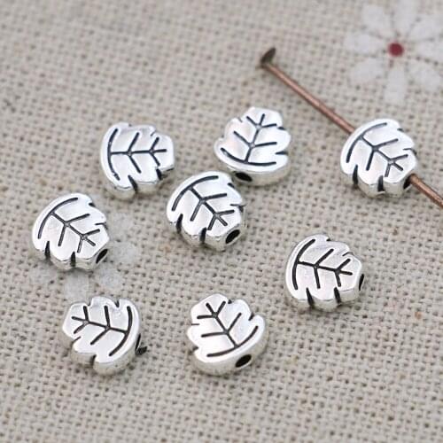 JAKONGO Antique Silver Plated Leaf Loose Spacer Beads for Jewelry Making Bracelet DIY Findings 7mm 30pcs/lot
