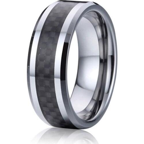 Classic 8mm black carbon fiber tungsten carbide ring Alliances Marriage Anniversary wedding band couple rings for men and women
