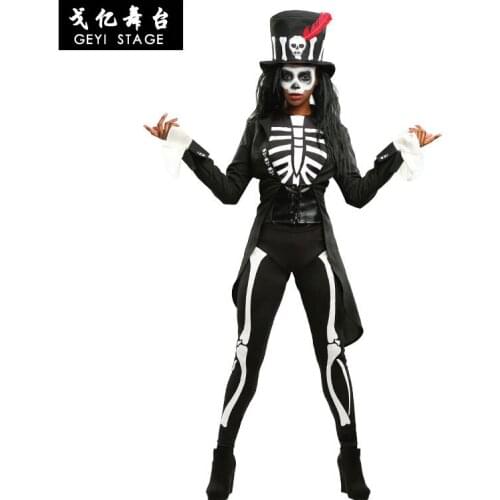 Wizard Horror Voodoo Skull Costume Women Men Coat Jumpsuit Robe Priest Witch Dress Skeleton Zombie Halloween Purim Party Fancy