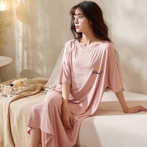 Summer New Round Neck Modal Nightdress Ladies Sexy Cute Soft Loose Home Wear sexy nightwear sleepwear