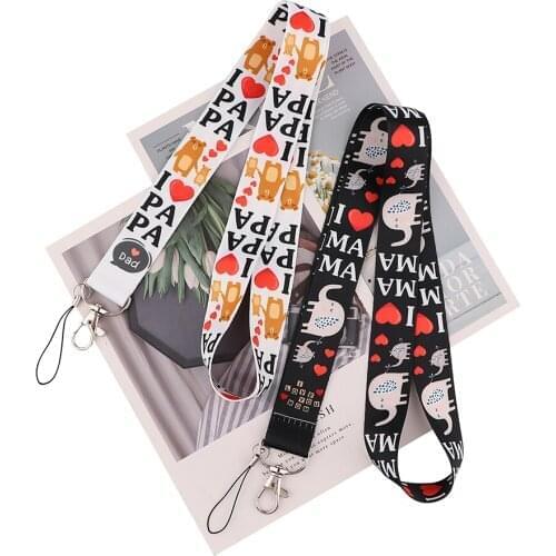 MD1097 DMLSKY Cartoon i love father mother Lanyard for Keys Phone Neck Strap ID Badge DIY Mobile Phone Lanyard Hang Rope