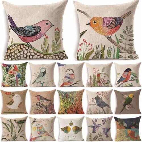 Microfine Cojines Decorativos Para Sofa Cushion Cover Bird Branch Cute Cartoon Square Pillow Cover 45*45cm Home Decor