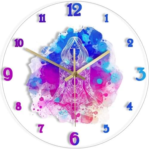 Yoga Lotus Position Watercolor Printed Wall Clock For Yoga Studio Yogi Wall Art Chakra Meditation Home Décor Silent Quartz Clock