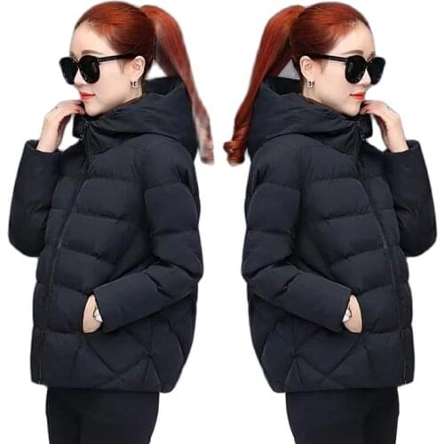 New Women Clothing Down Cotton Ms Coat Fashion Loose Short Zip Hooded Cotton Jacket All-Match Ladies Jacket Overcoat Parka