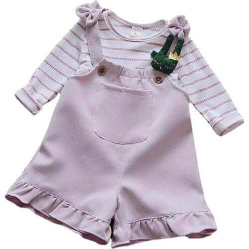 New Spring Autumn Baby Girl Clothes Suit Children Fashion T-Shirt Strap Shorts 2Pcs/Sets Toddler Casual Costume Kids Tracksuits