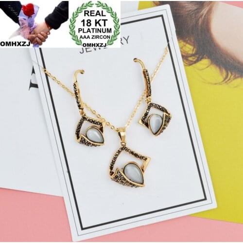 OMHXZJ Wholesale Personality Fashion OL Woman Girl Party Wedding Vintage Zircon 18KG Gold Earrings+Necklace Jewelry Set SE25