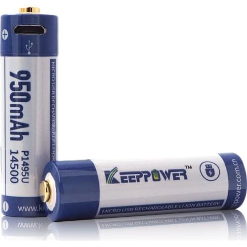 2pcs Original Keeppower P1495U Micro USB 14500 battery 3.6V 950mAh Rechargeable Battery