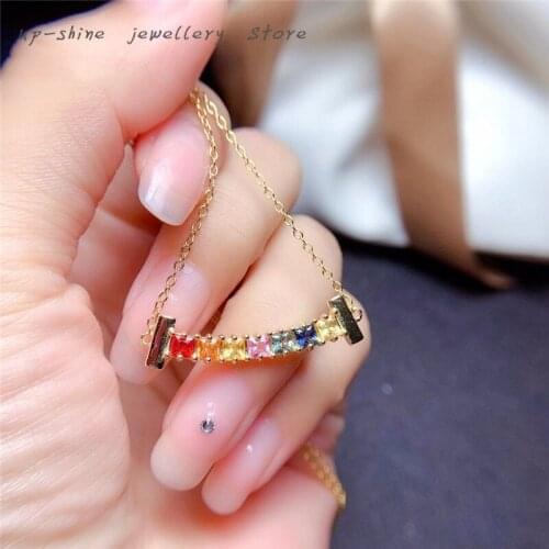 New womens 925 silver inlaid natural colored sapphire necklace, finely inlaid, a gift for girlfriend