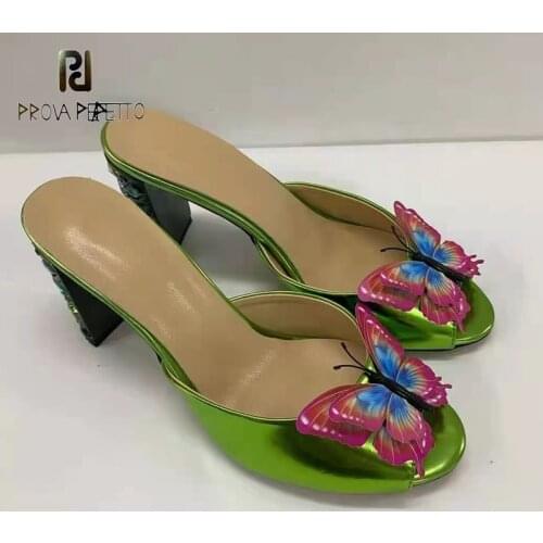 Sexy Fish Mouth High-heeled Sandals Gem Shaped High-heeled Shoes New Green Patent Leather Outer Wear Sandals and Slippers