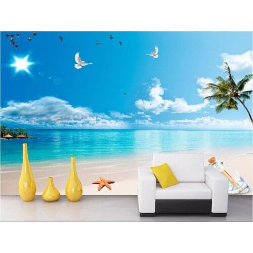 Custom photo designs 3d wall murals wallpaper Sea beach blue sky and white clouds decor picture wallpapers for living room