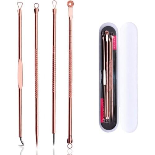 Rose Gold 4pcs/set Blackhead Comedone Acne Pimple Belmish Extractor Vacuum Blackhead Remover Tool Spoon for Face Skin Care Tool