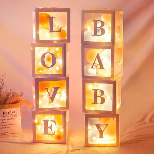 Transparent DIY Led White Box Baby Boy Girl 1st Birthday Party Decoration Kids Love Wedding Balloons Name Box Baby Shower Supply