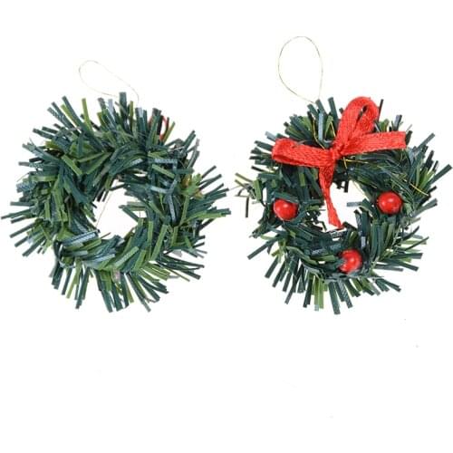 Mini Christmas Wreath Pine Drop Ornament Christmas Tree Decoration For Home Party Navidad New Year Dollhouse Accessoires