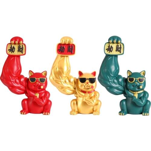Lucky Cat Figure Golden Feng Shui Welcome Cat Animal Statue Display Decoration Money Lucky Fortune