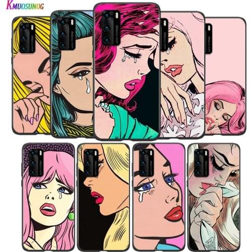 Silicone Case Crying Comic Girl For Huawei P8 P9 P10 P20 P30 Pro Lite 2019 mini P40 Lite 5G E Pro Plus Phone Case