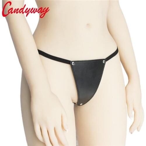 Candiway Sexy Black Rivet Decoration PU Leather Underwear Panty Fetish Erotic Products Role Play Restraint Game For Women Men