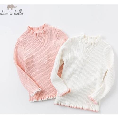 DBM11399-K dave bella winter kids girls 7Y-13Y Christmas ruched solid knitted sweater kids fashion toddler boutique tops