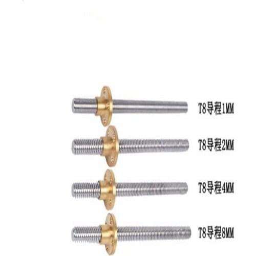 T8 Lead screw 3D Printer THSL-300-8D Trapezoidal Rod T8 Length 100mm 150mm 200mm with Brass Nut pitch 1mm lead 1mm 2mm 4mm 8mm