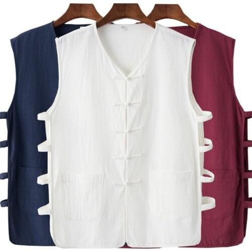 Traditional Chinese Clothing for Men Top Vest Tang Suit Cotton Linen Solid Sleeveless China Style Fashion Shirt Plus M-4XL