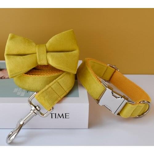 Yellow Collar Personalized Velvet Cotton Quality Fabric For Small, Medium Large Dog Custom Metal Parts flannelette04