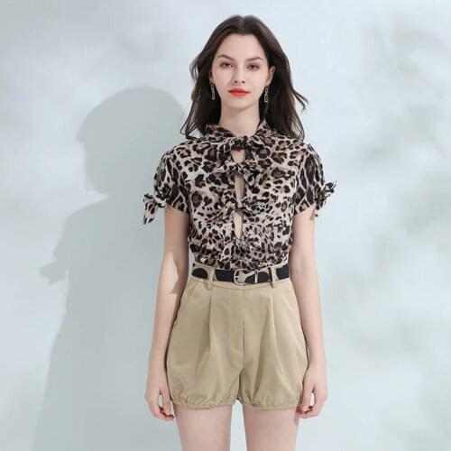 QUALITY Newest HIGH 2021 Designer Runway Suit Set Womens Leopard Print Blouse Top Shorts Set