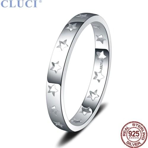 CLUCI Simple Real 925 Sterling Silver Engraved Five Point Stars Finger Ring for Women Casual Party Jewelry Girls Rings DR1065SB