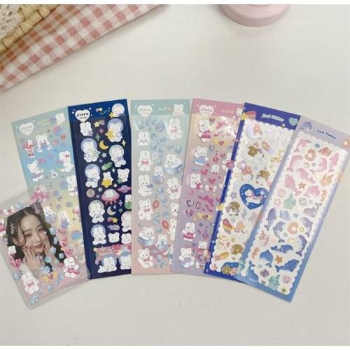 1pc Cartoon Kawaii Bear Laser Sticker DIY Scrapbooking Happy Planning Diary Decorative Stickers Korean Stationery Christmas Gift