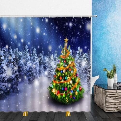 Merry Christmas theme Shower Curtain Snowman Santa Claus 3D Print Waterproof Bath Curtains Bathroom Bathtub Bathing 12pcs Hook