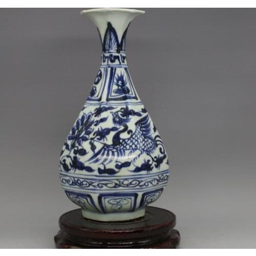 3 Antique YuanDynasty porcelain vase,blue & white phoenix Octagonal bottle,Hand-painted crafts,Decoration,Collection&Adornment