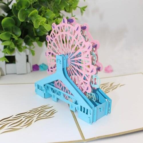 3D Pop UP Cards Birthday With Envelope Sticker Ferris Wheel Laser Cut Invitation Souvenirs Greeting Card Postcards Gift Box