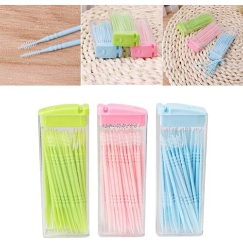 50pcs / box Double-headed Dental Brush Teeth Sticks Floss Pick Toothpick Tool LNB
